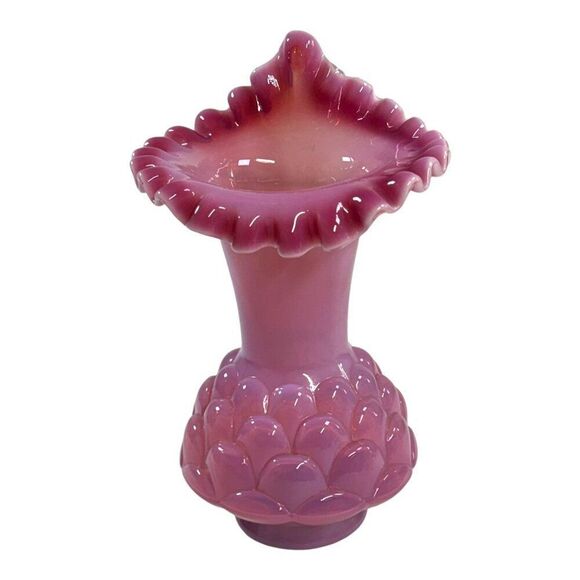 Fenton Jacqueline Tulip Vases Pink Opaline Fish Scale Jack In The Pulpit RARE - Picture 5 of 6